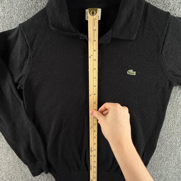 Lacoste Sweater Men Wool Size 2 Black Collared Preppy Knit Pullover Adult Logo - Picture 3 of 16